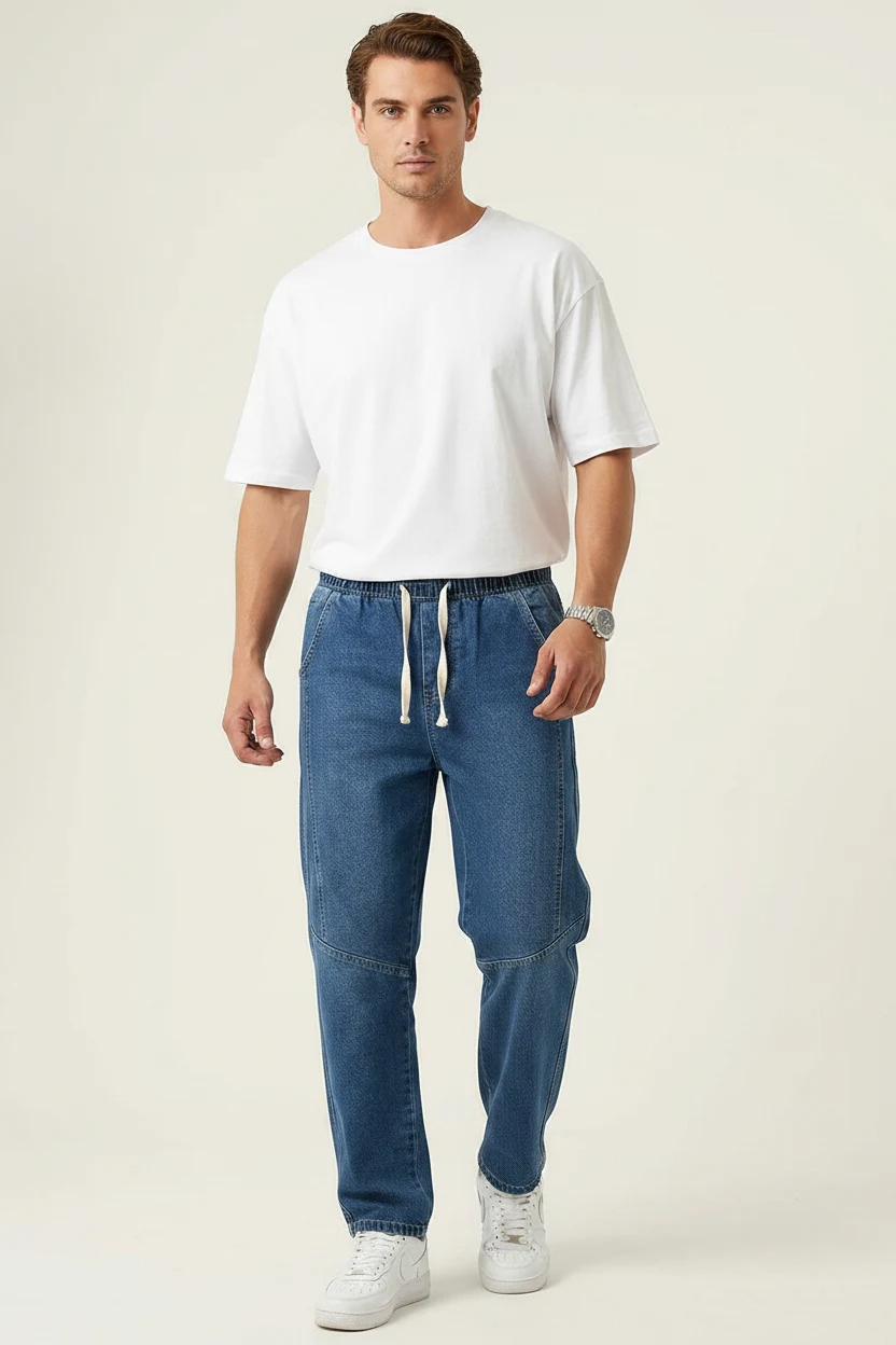 Erkek Rahat Kesim Denim Lacivert Pantolon