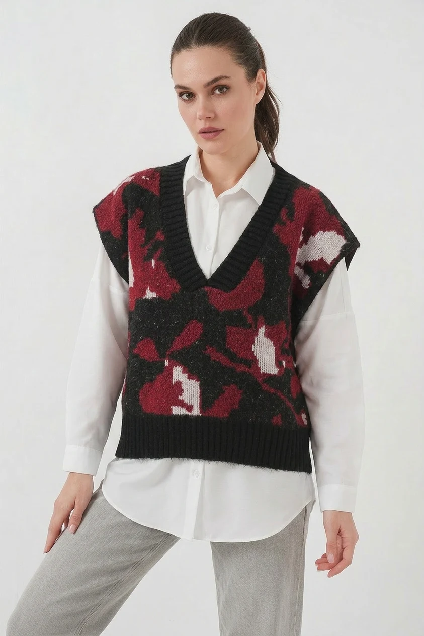 15923 Kadın Oversize Triko Süveter - Siyah